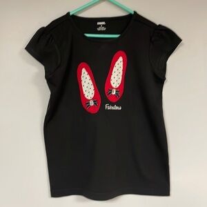 Girls' Gymboree black Ballerina Shoes Tee, Size 9, embordered fabric & Ribbons